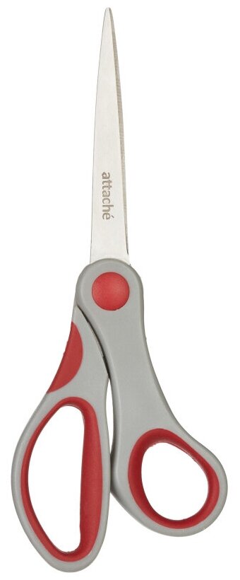 Ножницы Attache 205 мм с пластиковыми прорезиненными эллиптическими ручками, цвет серый/желт. - фото №4