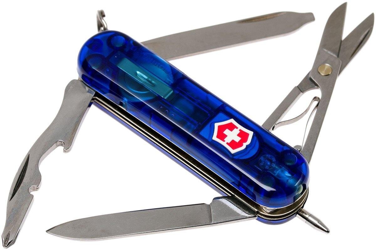 Нож-брелок Victorinox Classic Midnite Manager, 58 мм, 10 функций, синий полупрозрачный 0.6366.T2