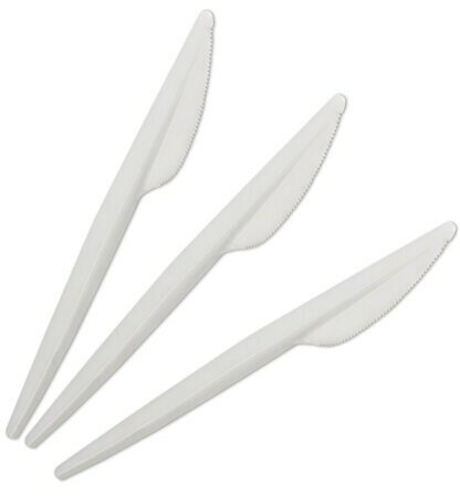 Нож одноразовый пластиковый 165 мм, белый, комплект 100 шт., - фотография № 3