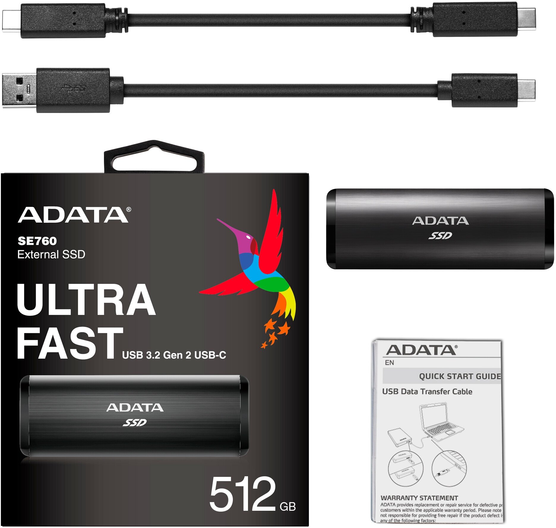 SSD накопитель A-DATA SE760 512ГБ, 1.8", USB Type-C - фото №3