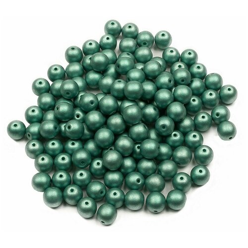 Стеклянные чешские бусины, круглые, Round Beads, 6 мм, цвет Alabaster Metallic Green, 125 шт.