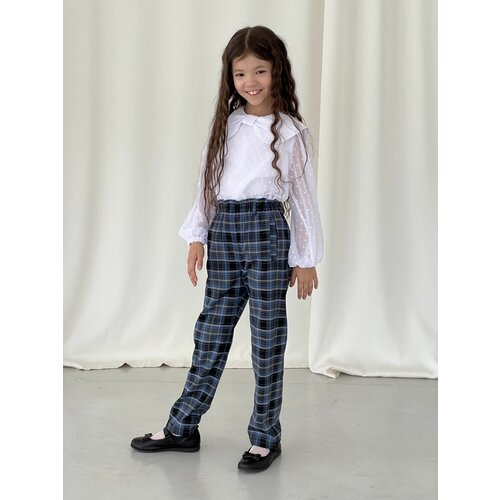 фото Школьные брюки джоггеры , повседневный стиль, пояс на резинке, карманы, размер 116, синий e.k.school