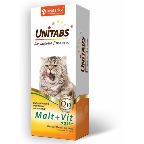Витаминная паста для кошек Unitabs Malt+Vit, с таурином, 120 мл unitabs юнитабс биотин плюс паста для кошек 120 мл
