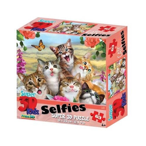 3D-пазл Prime 3D Кошки селфи (13634), 63 дет., 15 см, разноцветный 3d пазл prime 3d кошки селфи 13634 63 дет
