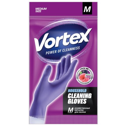 фото Vortex перчатки латексные универсальные с провитамином и ароматом лесных ягод для уборки, фиолетовые, 1 пара, m