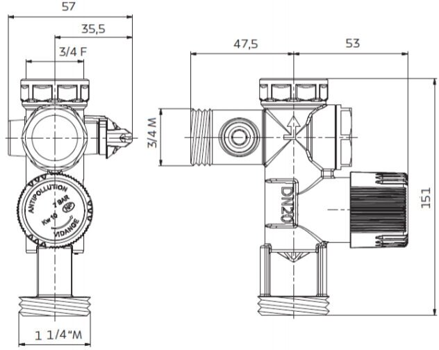 Группа безопасности бойлера (группа 3/4 + сифон + переходник 3/4*1/2) VALTEC VT.461. N.05 - фотография № 13