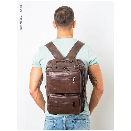 фото Сумка мужская из натуральной кожи, деловая, а4, коричневая, кожаная, на плечо, с ручками, трансформер, в офис, для документов, franchesco mariscotti