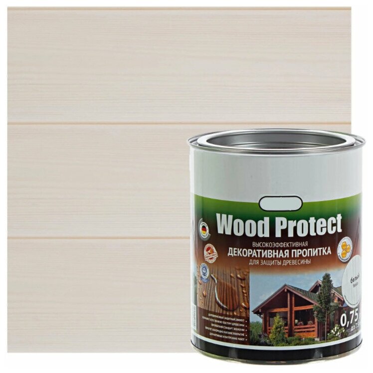 Смесь с защитно-декоративными свойствами, белая, 0.75 л, для обработки деревянных конструкций в доме или на участке для защиты от влаги, плесени, насе