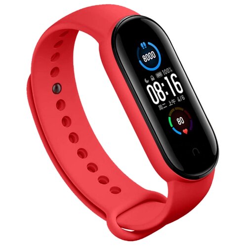 фото Силиконовый ремешок для xiaomi mi band 5 (sport) / спортивный ремешок на фитнес трекер сяоми ми бэнд 5 (спорт) красный pastila