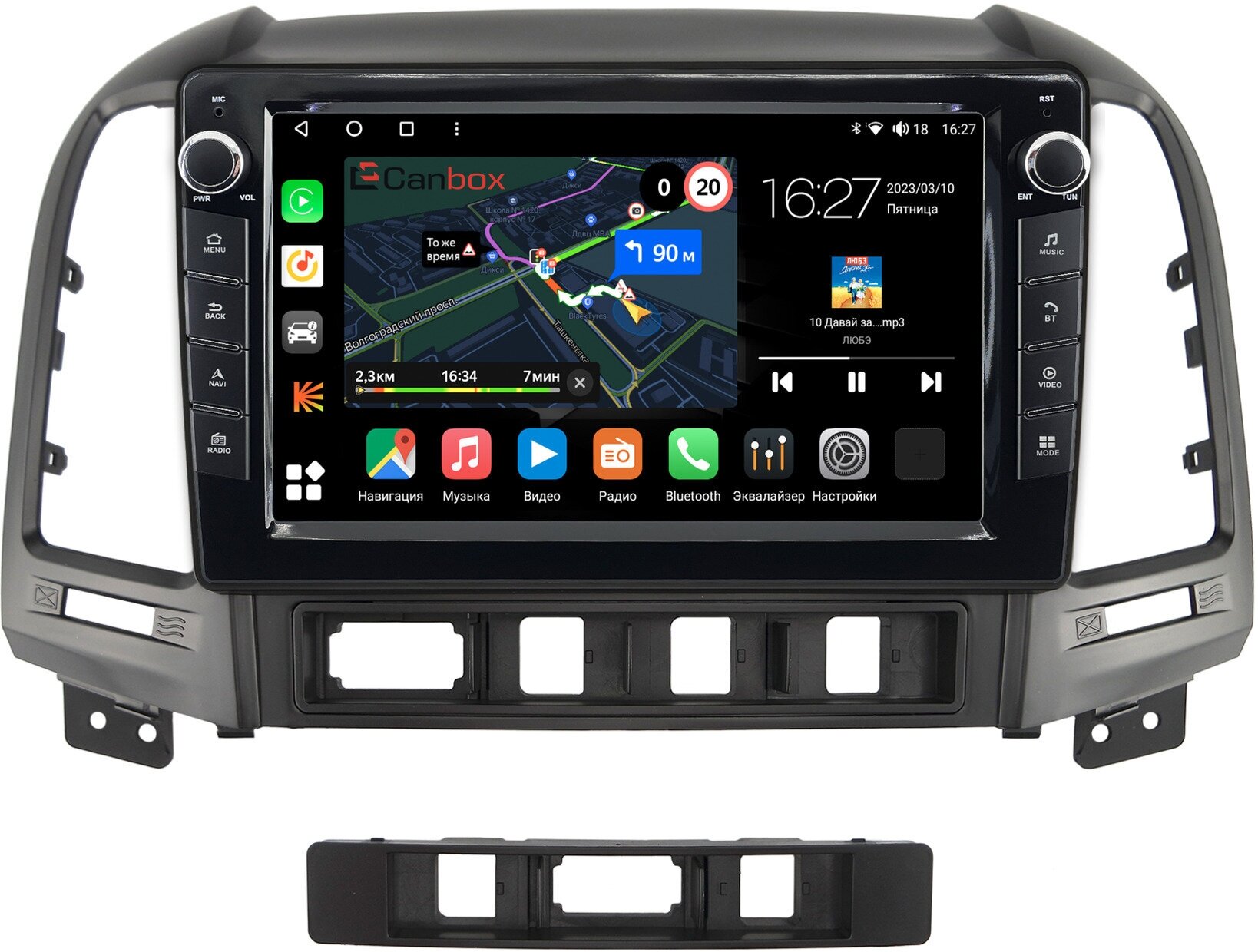 Штатная магнитола Hyundai Santa Fe 2 (2005-2012) Canbox M-Line 7821-9052 Android 10 (4G-SIM, 2/32, DSP, IPS) С крутилками