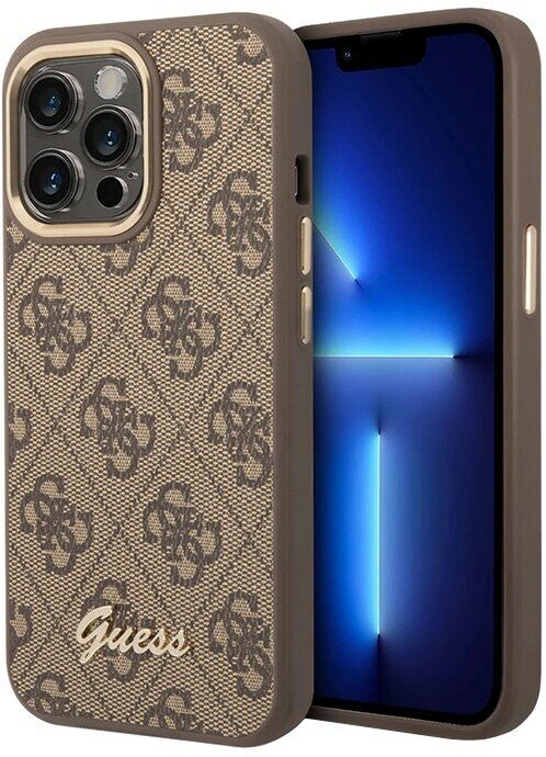 Guess для iPhone 14 Pro чехол PU 4G Script metal logo Hard Brown