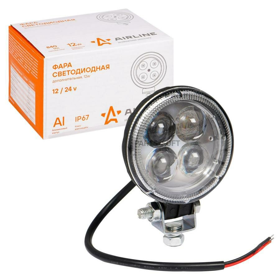 ALED003_фара светодиодная! круглая, 4 LED направленный свет, 12W (83х83х51) 12/24V\ AIRLINE / арт. ALED003 - (1 шт)