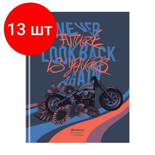 Комплект 13 шт, Дневник 1-11 кл. 48л. (твердый) BG Мой байк, матовая ламинация