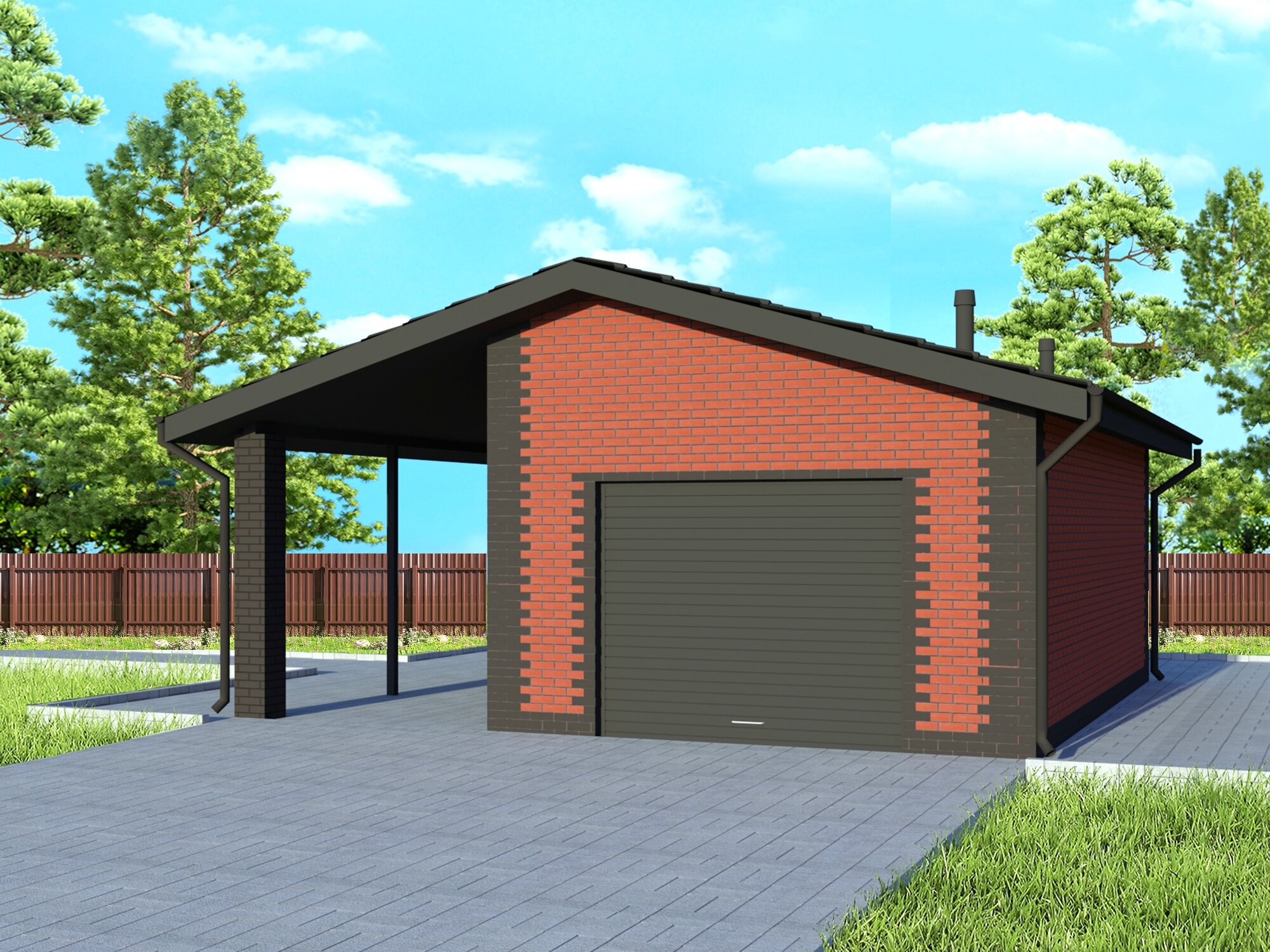 фото Проект гаража SD-proekt G-0001 (60,71 м2, 8,32*8,31 м, керамзитобетонный блок 190 мм, облицовочный кирпич)