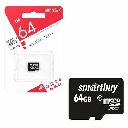 фото Карта памяти smartbuy microsdxc 64 гб class 10, v30, uhs-i, r/w 20/17 мб/с, ru, 1 шт., черная
