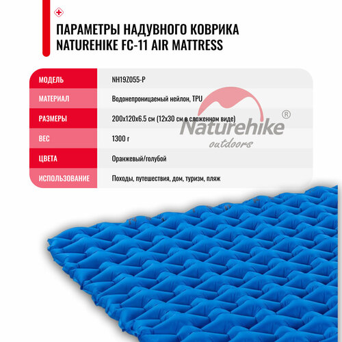 Надувной коврик широкий с насосом Naturehike Ultralight lightweight TPU Camping Air Mattress FC11