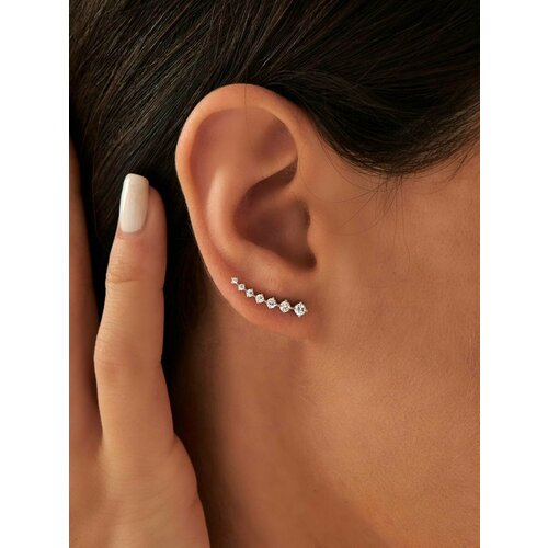 Серьги клаймберы, каффы SKAZKA Natali Romanovoi, серебро, 925 проба, родирование, фианит, длина 1.9 см, , серебристый