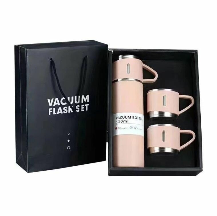 Термос 0,5 л для горячих напитков подарочный набор с тремя термокружками