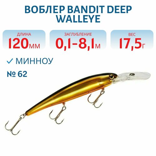 Воблер BANDIT DEEP WALLEYE, 120 мм, 17,5 гр, цвет 62