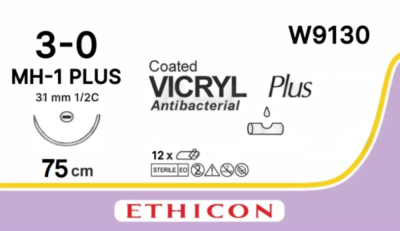 Ethicon Vicryl Хирургическая нить рассасывающ с колющей иглой MH-1 Викрил 3-0 (M2) фиолетовый, 75 см