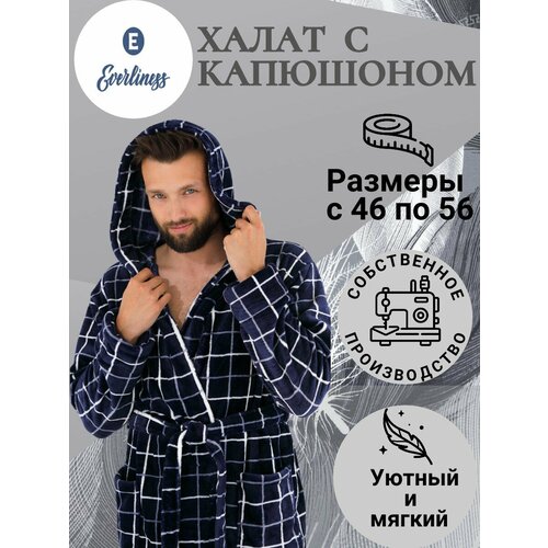 фото Халат everliness, размер 48, темно-синий