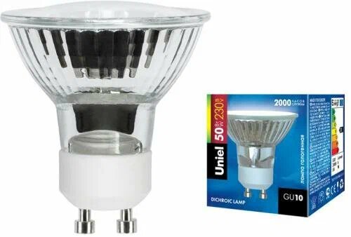 10 шт Лампа галогенная Uniel GU10 50W прозрачная JCDR-50/GU10 01094