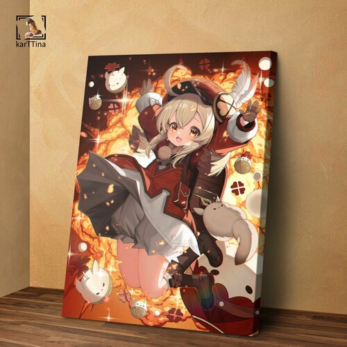 Картина Genshin Impact "Кли" 50х70 см, на деревянном подрамнике