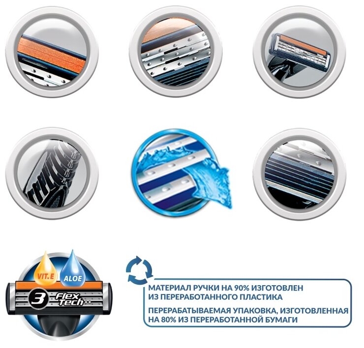 Изображение Бритвенный станок BIC Flex 3 Hybrid 2 кассеты, нержавеющая сталь, плавающая головка
