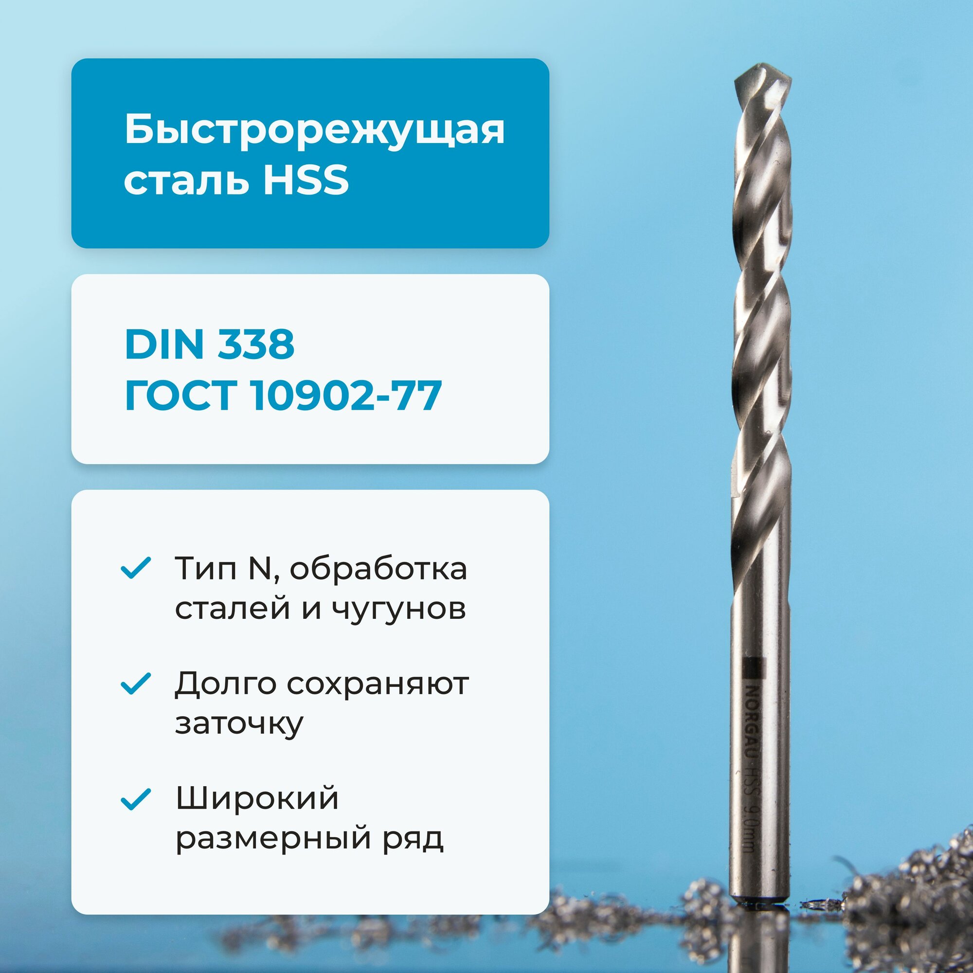 Сверло по металлу NORGAU Industrial  HSS спиральное правое с подточкой перемычки  DIN338  5 1 мм