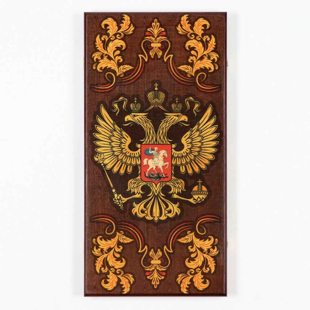 Нарды деревянные большие, настольная игра "Герб России", 50 х 50 см, с шашками