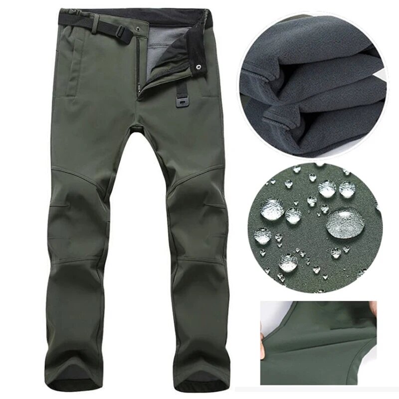 Мужские зимние непромокаемые брюки с флисовой подкладкой, green, XL 72kg-80kg, Мужской