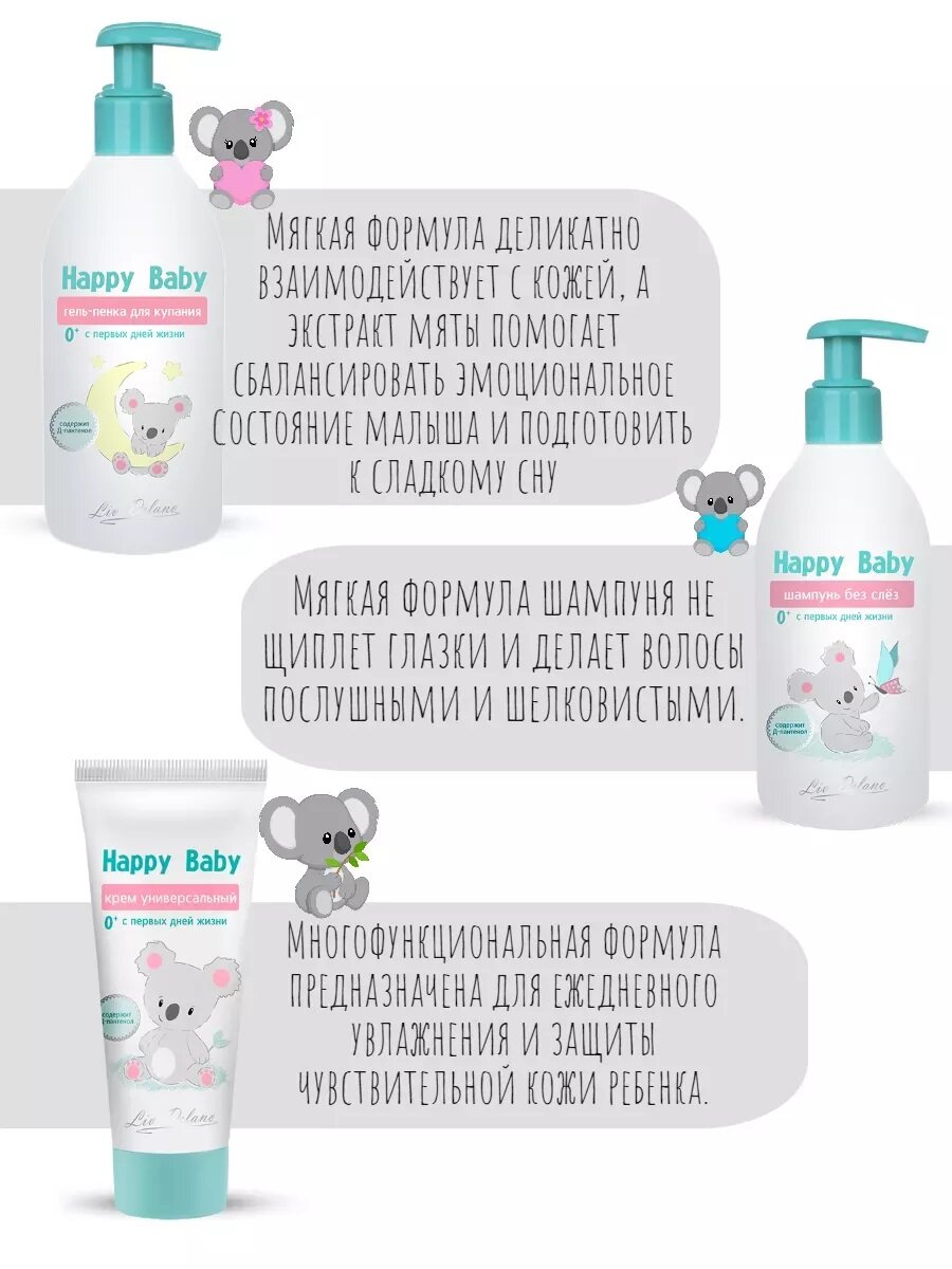 Подарочный набор Happy Baby с первых дней (шампунь, гель-пенка, крем универсальный) 700 гр. от Liv Delano — фото 1