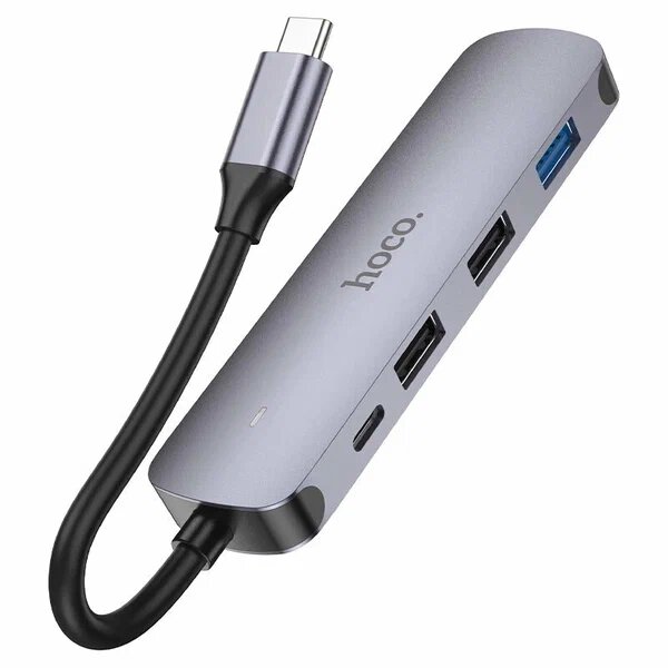 Многофункциональный универсальный HUB USB-C хаб-адаптер Hoco HB27 5-в-1 с HDMI 4K, PD 100 Вт, USB 3.0 и OTG-поддержкой — фото 1