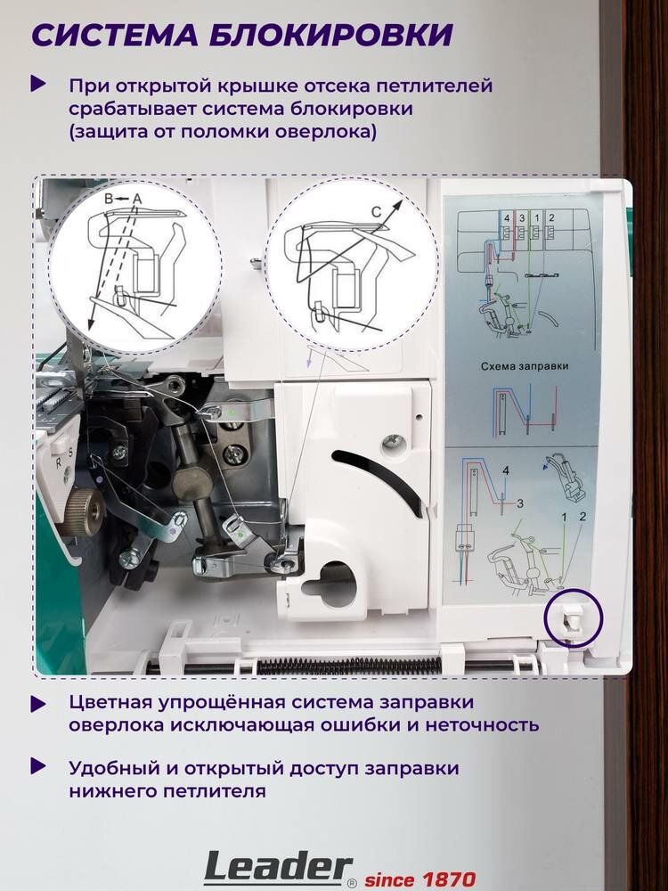 Оверлок Leader ECO DRIVE, 4-/3-/2-ниточный диффиренциальная подача — фото 1