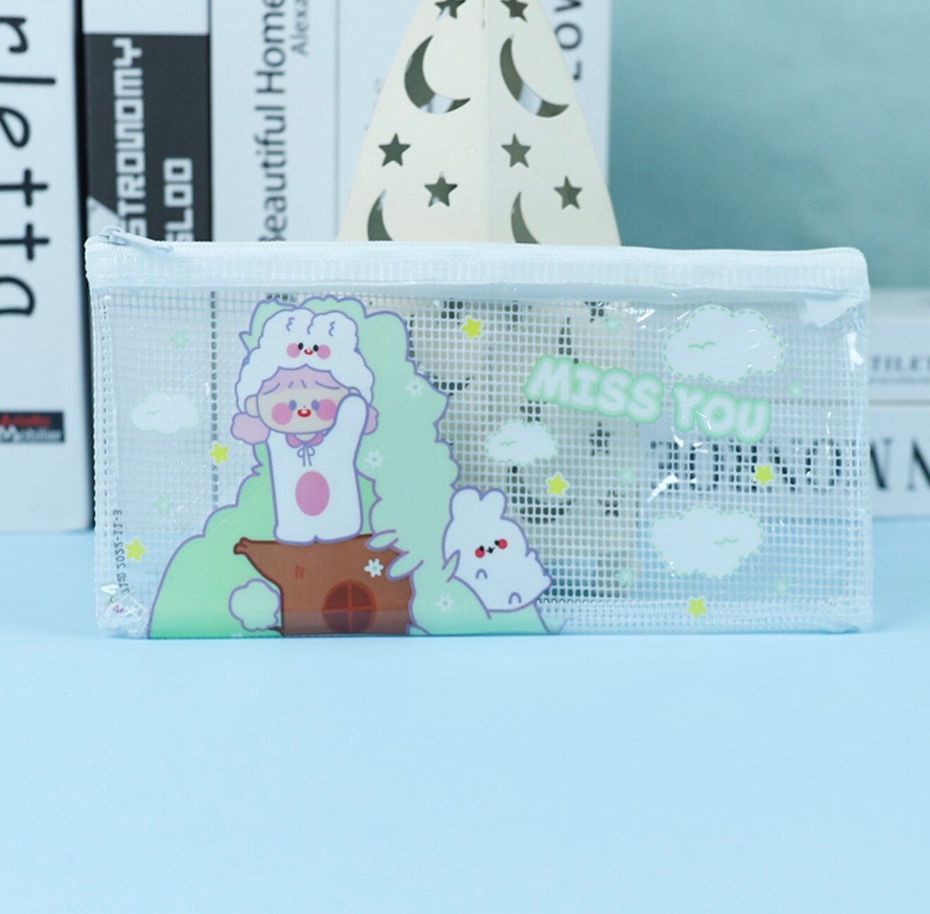 Пенал-косметичка с принтом, с прозрачной передней панелью и сетчатой задней частью, для девочек и мальчиков