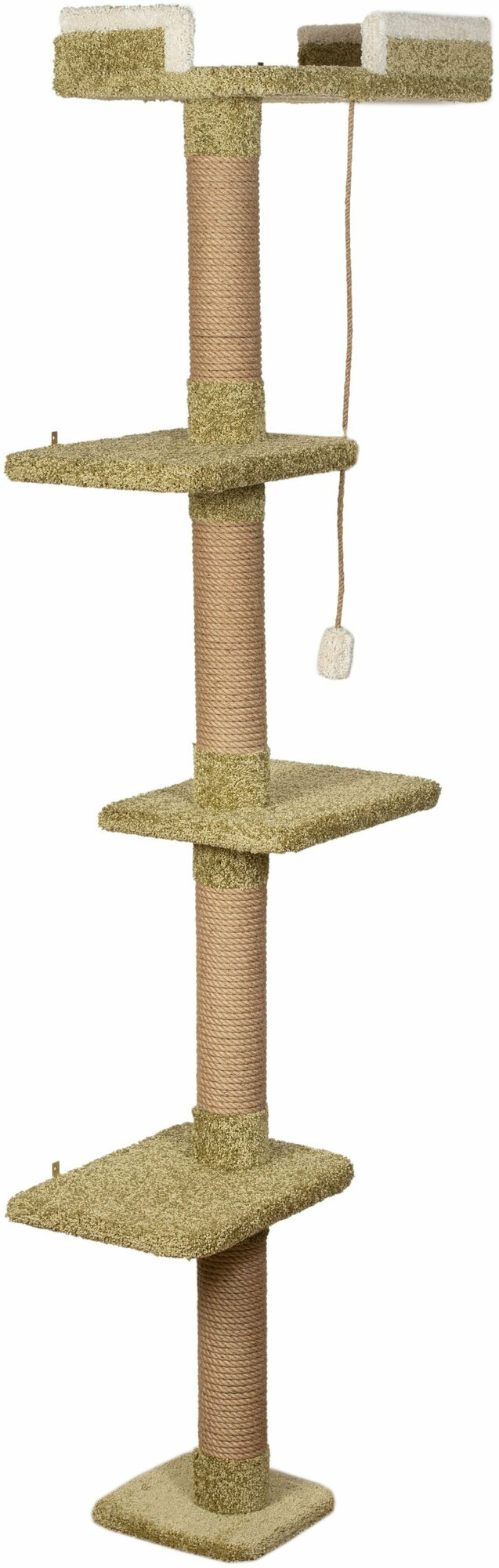 Высокая когтеточка-столбик с лежанкой для кошки угловая "Прыгун" оливковый - фотография № 5