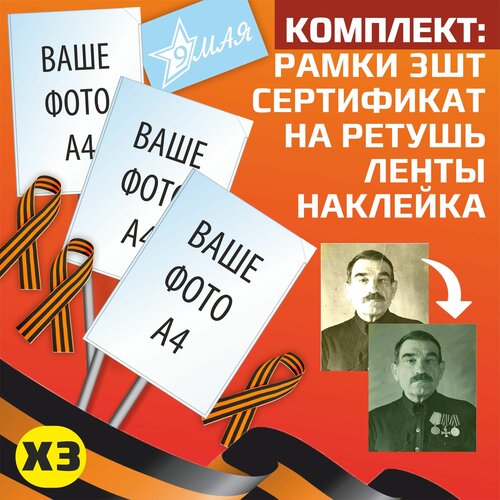 Штендер бессмертный полк с карманом для фотографий размера А4 3 шт, Транспарант для бессмертного полка