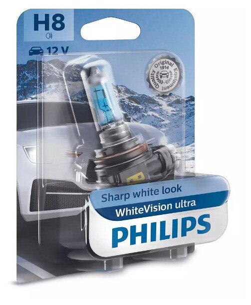 Лампа автомобильная галогеновая H8 PHILIPS WhiteVision ultra 12V 35W (PGJ19) (1 шт.) 12360WVUB1