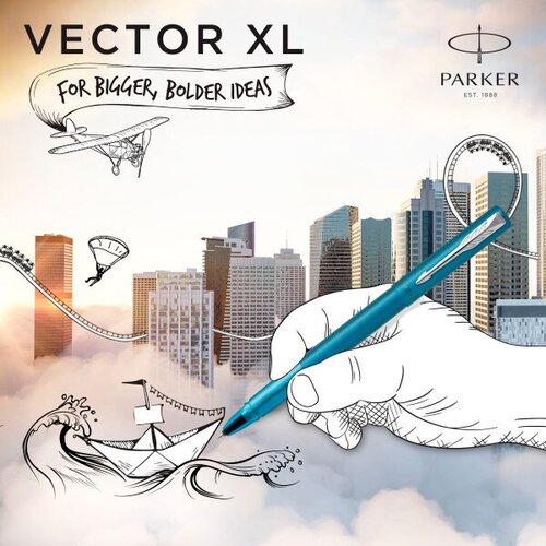 ручка роллер parker vector xl silver blue Ручка роллер Parker Vector XL (CW2159776) Teal CT F черн. черн. подар. кор.