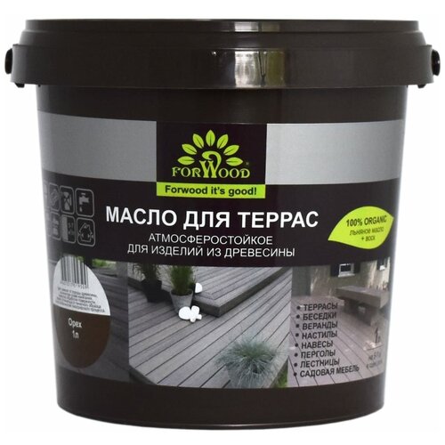 Масло Forwood для террасной доски и садовой мебели цвет орех 1л атмосферостойкое Оригинальный продукт 1184₽