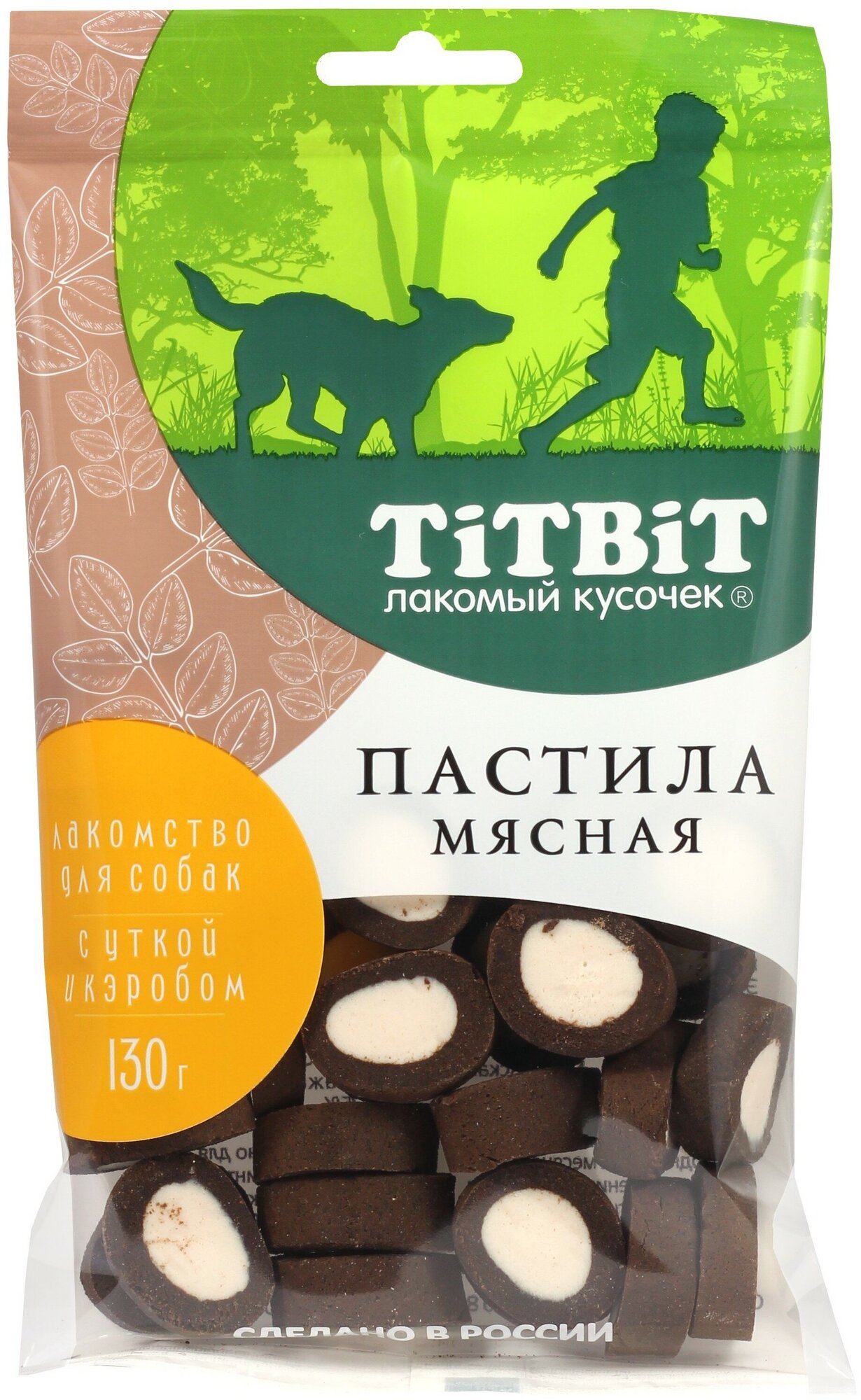 Лакомство для собак TiTBiT пастила мясная с уткой и кэробом, 130г