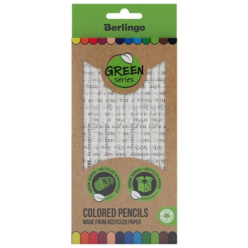 Карандаши цветные 12 цветов Berlingo SuperSoft. Green Series (L=175мм, D=7мм, круглые, бумага) картон (SSG0712), 18 уп.