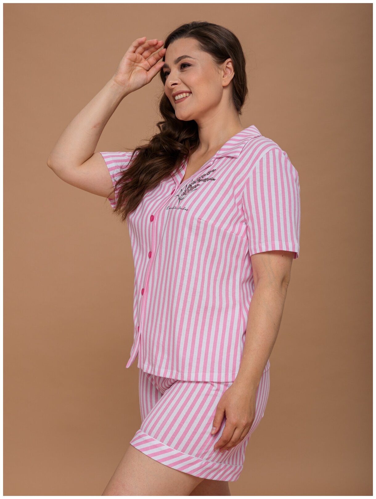 Домашняя женская пижама Алтекс с шортами и рубашкой розовая, размер 46 - фотография № 3