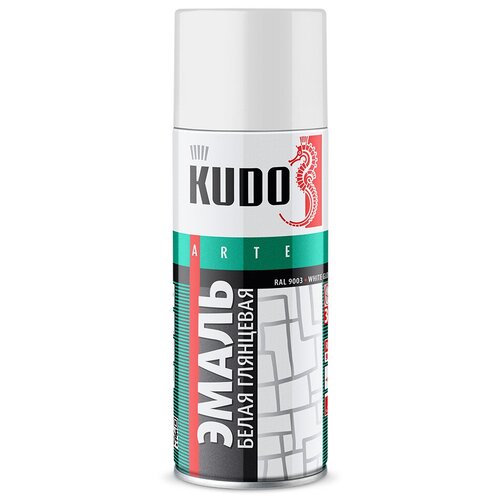 аэрозольная краска эмаль kudo универсальная темно зеленая ral 6016 520 мл комплект из 4 шт Краска аэрозольная белая блестящая Kudo 520 мл (RAL 9003) KUDO KU-1001 | цена за 1 шт