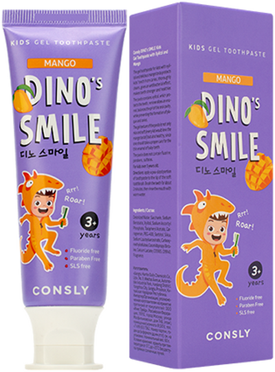 Детская гелевая зубная паста DINOs SMILE c ксилитом и вкусом манго, 60г, Consly