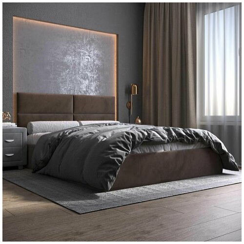 Мягкая кровать с настилом MS Kvadrat коричневый велюр, 160х186, без ножек