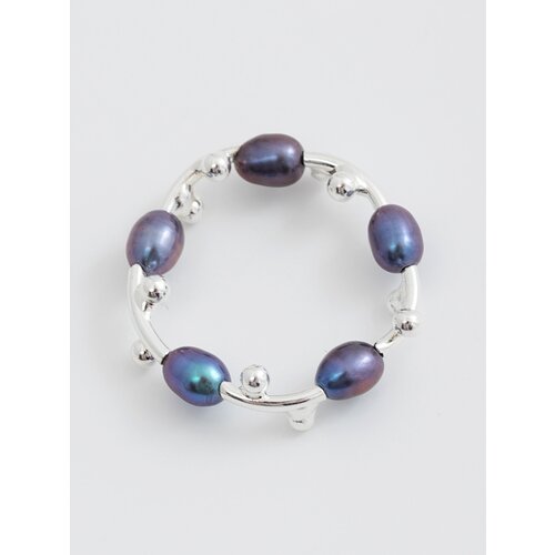 Кольцо ЖемАрт, бижутерный сплав, жемчуг пресноводный культивированный, серебряный, синий