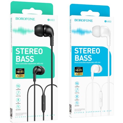 Наушники вакуумные AUX разъём с МК без рег громкости длина 12м Borofone BM83 Black 299₽
