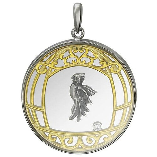 фото Эстет подвеска "попугай" с ювелирным стеклом и фианитом из чернёного серебра с позолотой 01п152589ач