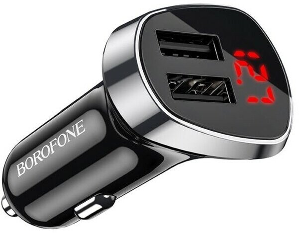 Borofone Автомобильное зарядное устройство Borofone BZ15, 2xUSB, 2.4 А, дисплей, чёрное